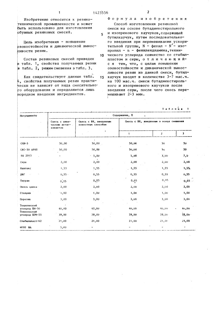 Способ изготовления резиновой смеси (патент 1423556)