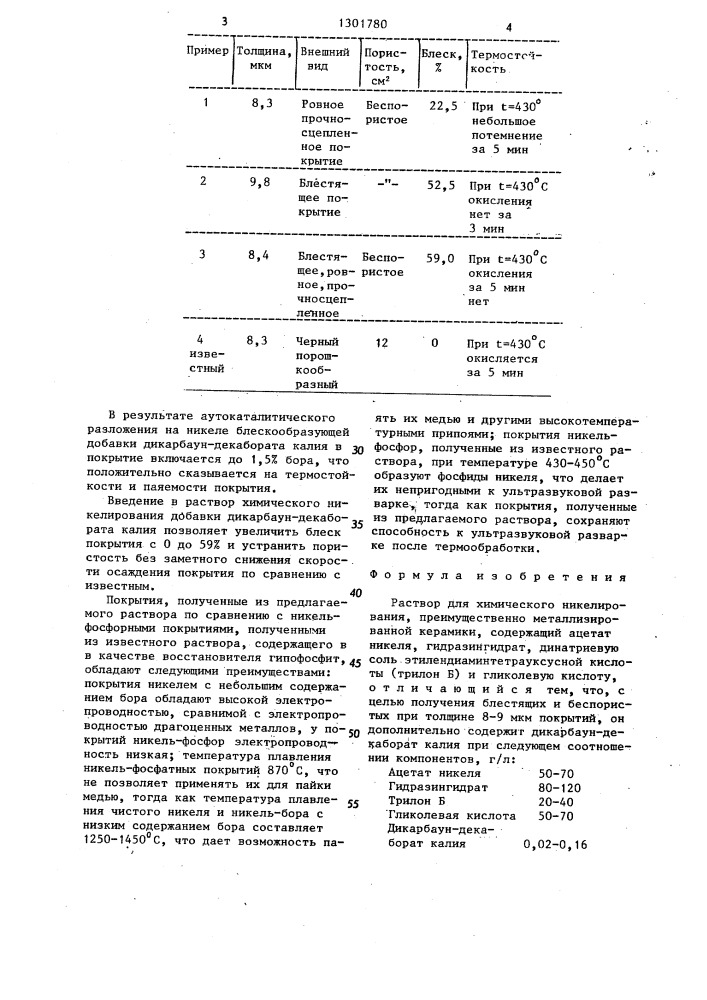 Раствор для химического никелирования (патент 1301780)