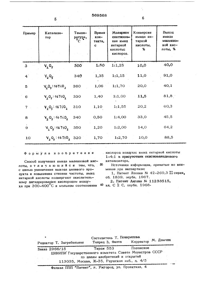 Способ получения имида малеиновой кислоты (патент 569568)