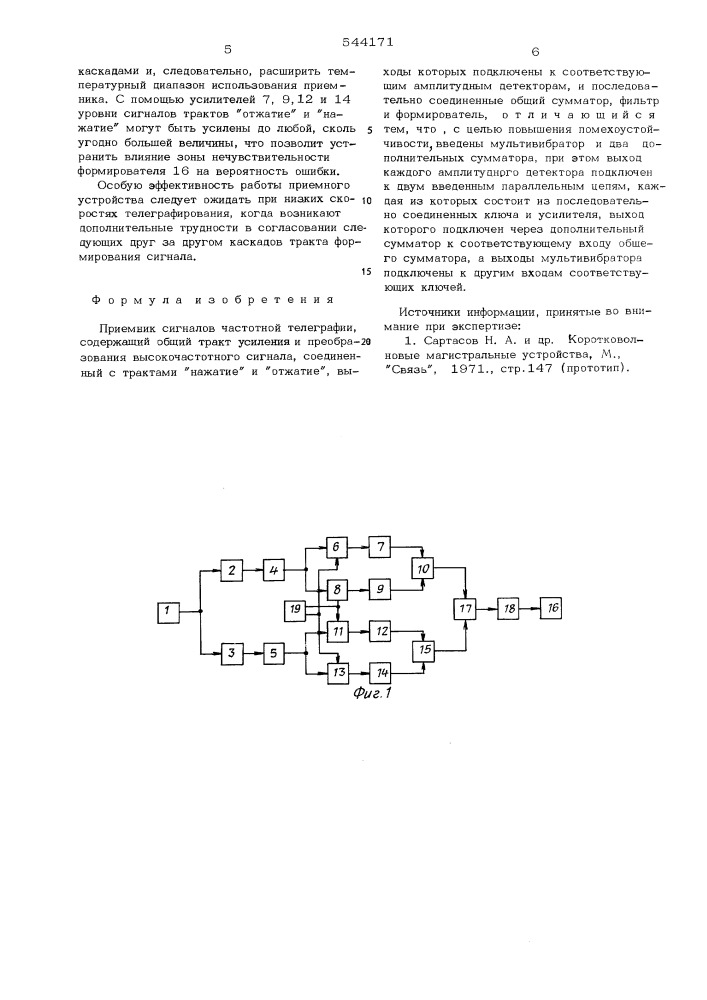 Приемник сигналов частотчной телеграфии (патент 544171)