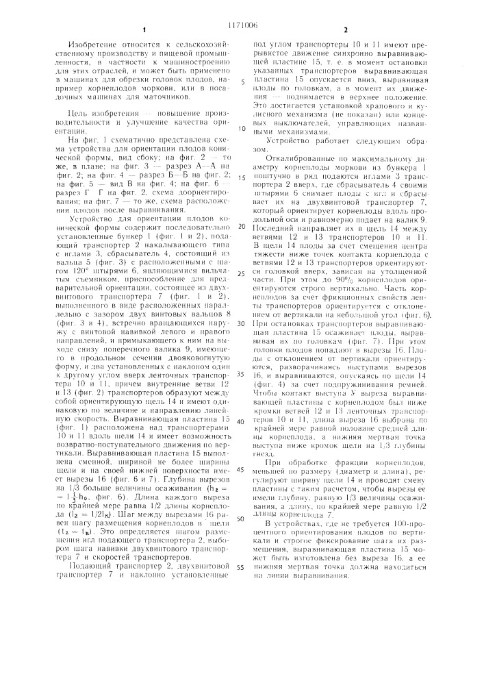 Устройство для ориентации плодов конической формы (патент 1171006)