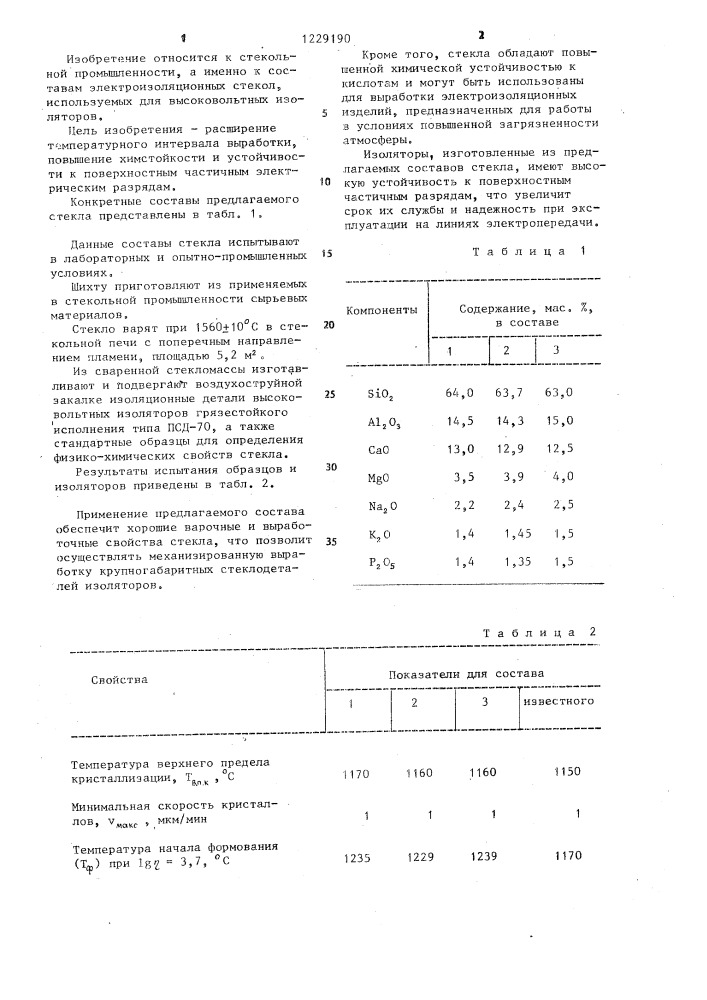 Электроизоляционное стекло (патент 1229190)