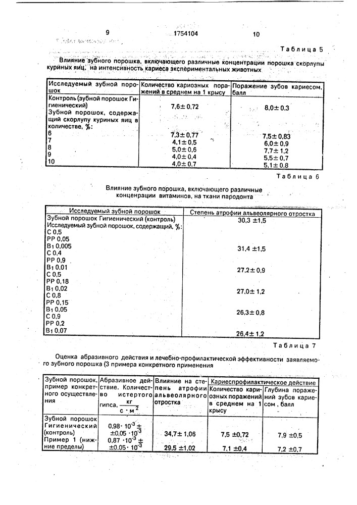 Зубной порошок (патент 1754104)