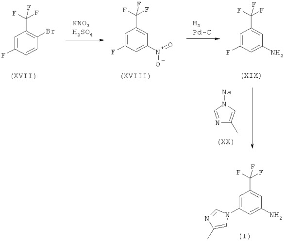 Способ получения 5-(4-метил-1н-имидазол-1-ил)-3-(трифторметил)бензамина (варианты) (патент 2446162)