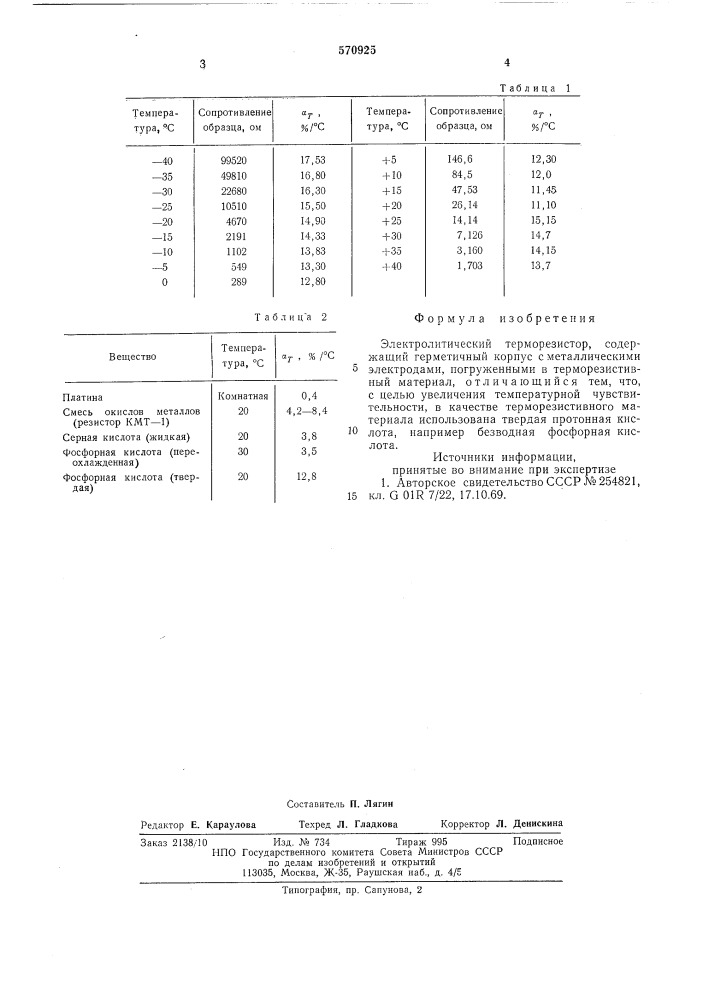 Электролитический терморезистор (патент 570925)