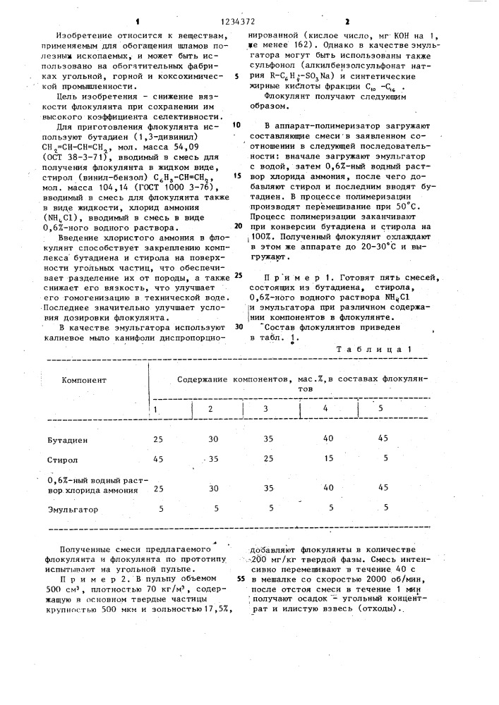 Состав для получения флокулянта угольных шламов (патент 1234372)