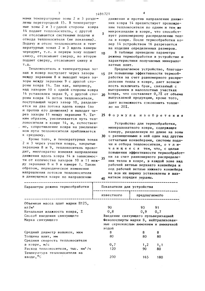 Устройство для термообработки минераловатного ковра (патент 1491721)