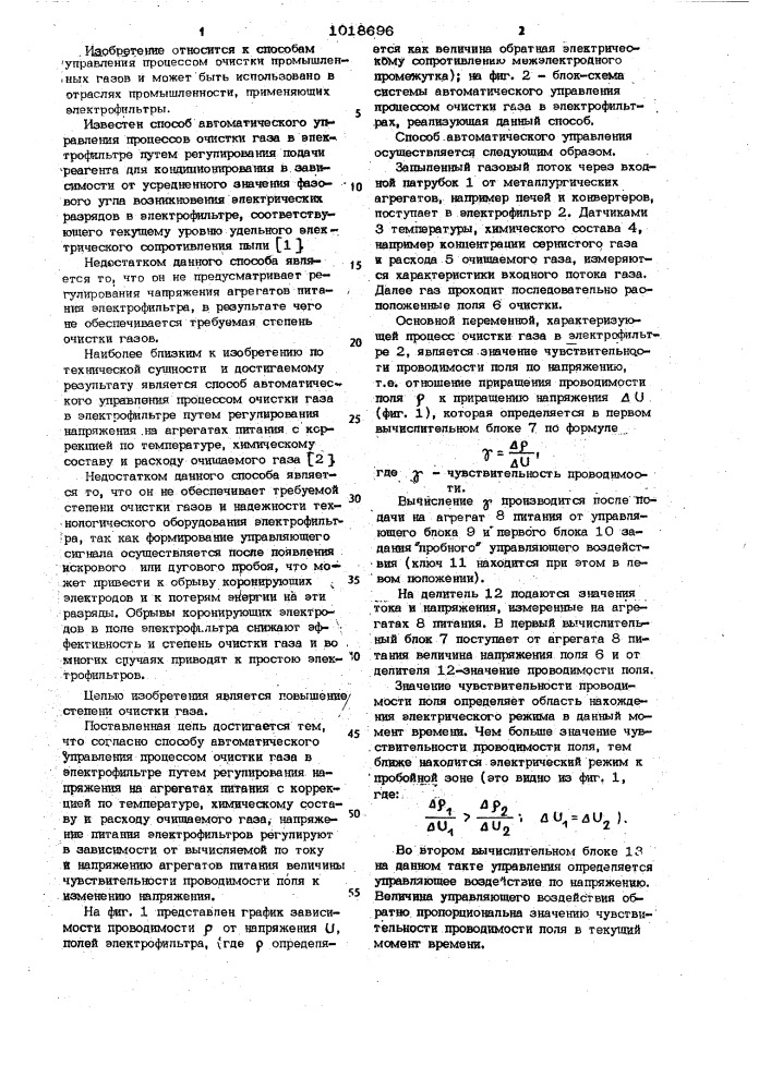 Способ автоматического управления процессом очистки газа в электрофильтре (патент 1018696)