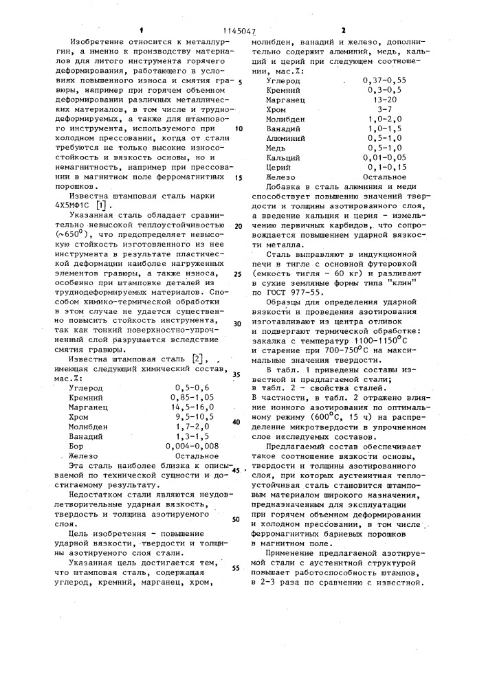 Штамповая сталь (патент 1145047)