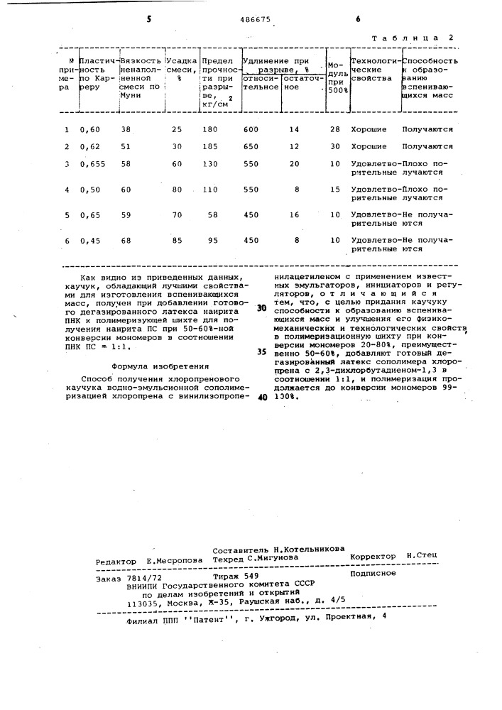 Способ получения хлоропренового каучука (патент 486675)