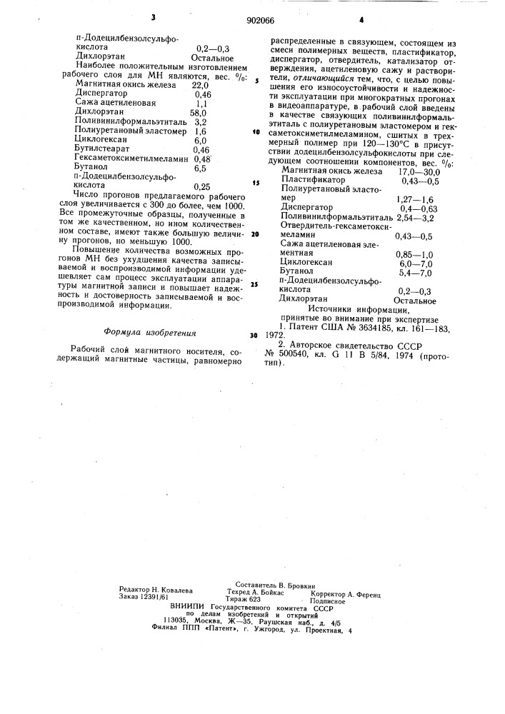 Рабочий слой магнитного носителя (патент 902066)