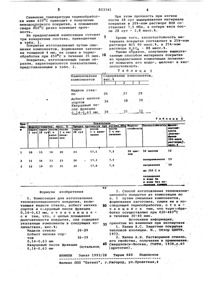 Композиция для изготовления тепло-изоляционного покрытия и способ егоизготовления (патент 823341)