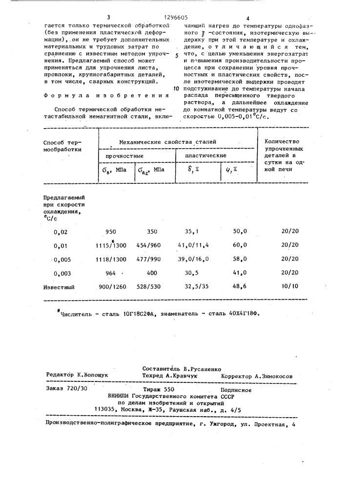 Способ термической обработки метастабильной немагнитной стали (патент 1296605)