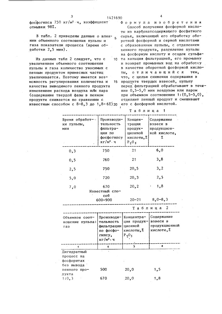 Способ получения фосфорной кислоты (патент 1421690)