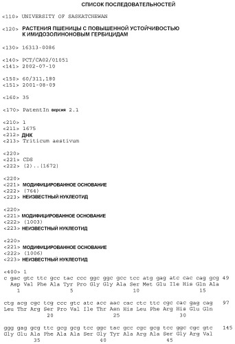 Растения пшеницы с повышенной устойчивостью к имидазолиноновым гербицидам (патент 2337531)