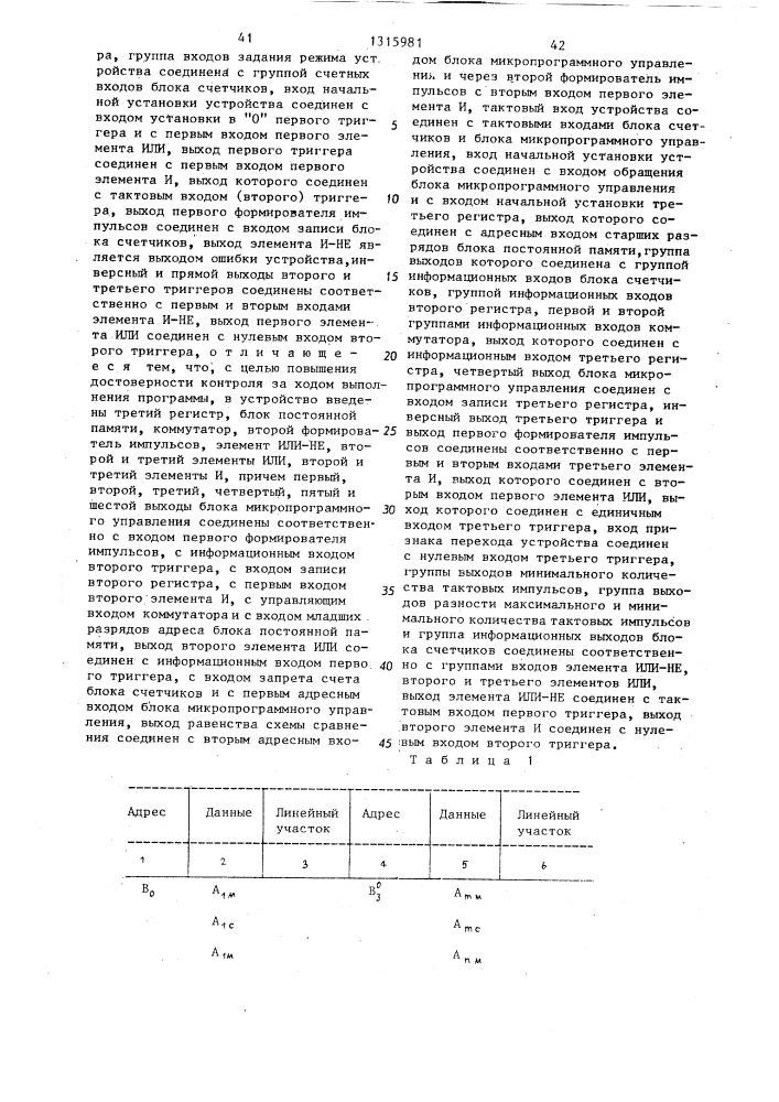 Устройство для контроля выполнения программ (его варианты) (патент 1315981)