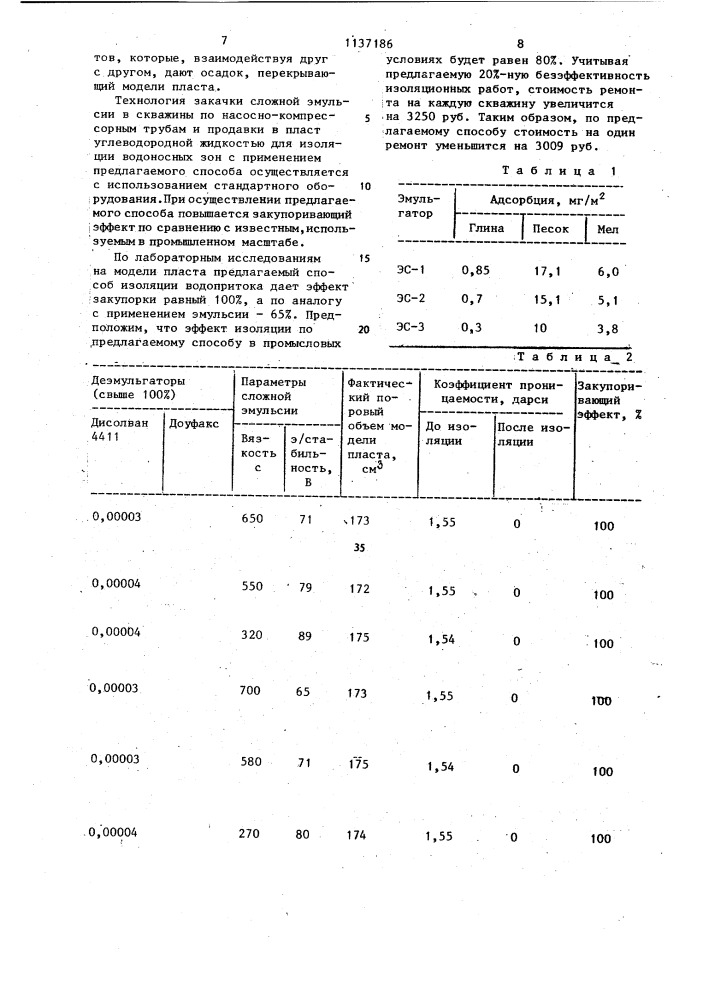 Способ изоляции водопритока в нефтяных скважинах (патент 1137186)