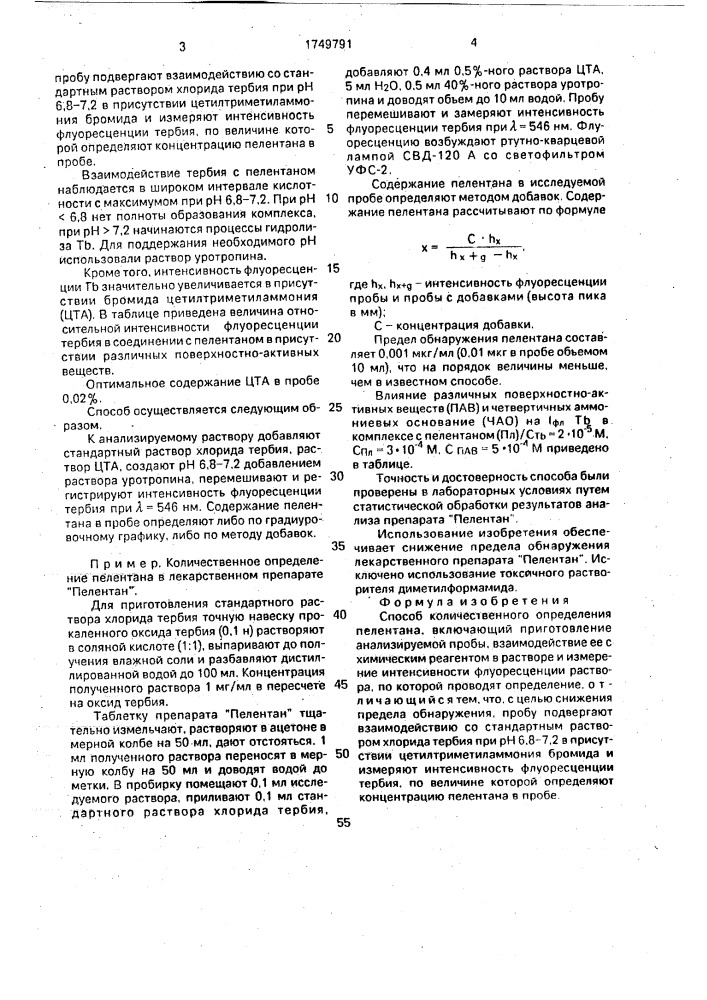 Способ количественного определения пелентана (патент 1749791)