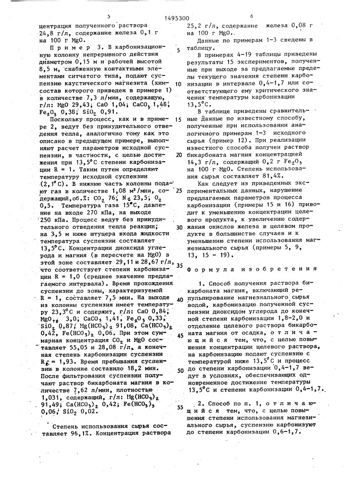 Способ получения раствора бикарбоната магния (патент 1495300)