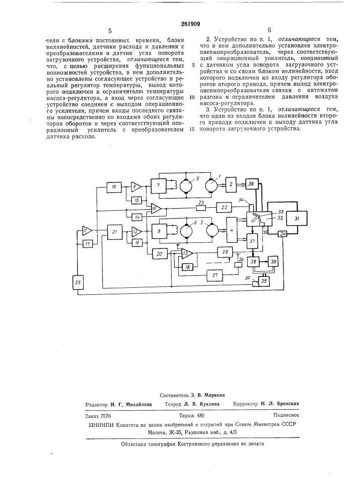 Аналоговое устройство для испытания комплекта агрегатов топливной аппаратуры (патент 281909)