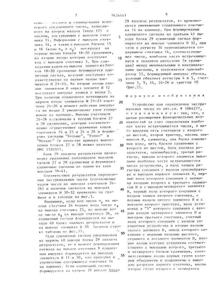 Устройство для определения экстремальных чисел (патент 1624441)
