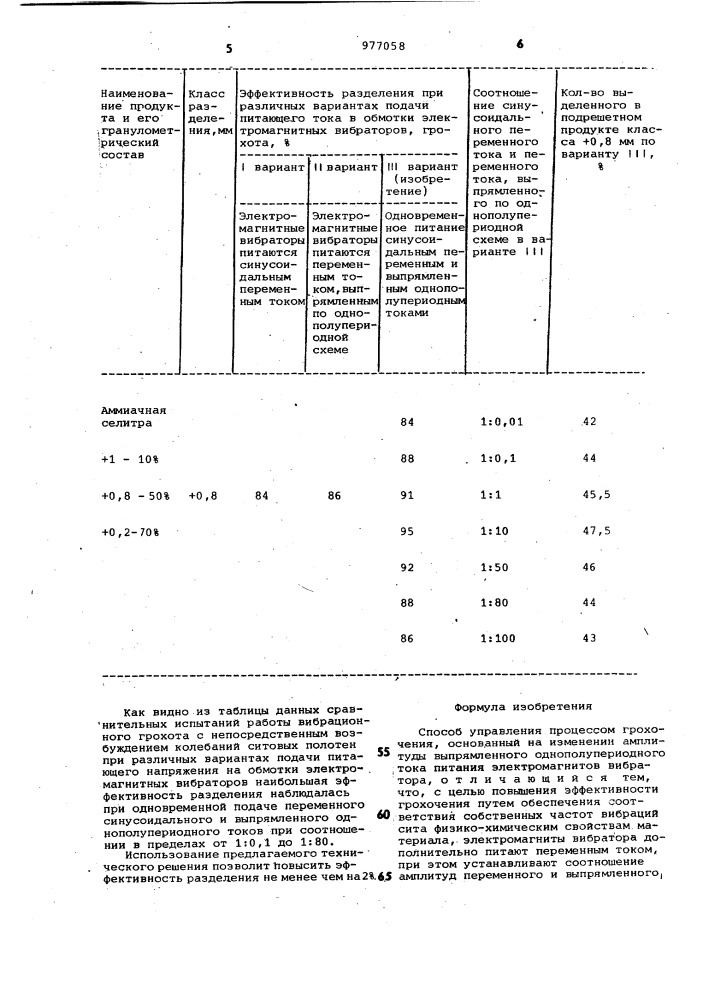 Способ управления процессом грохочения (патент 977058)