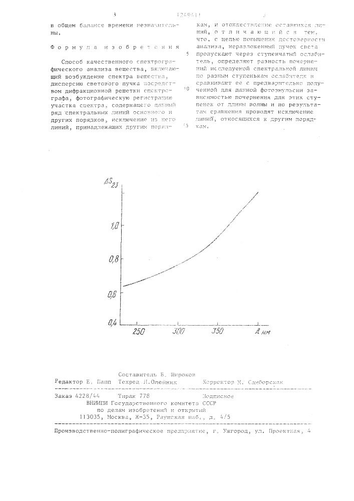 Способ качественного спектрографического анализа вещества (патент 1249411)