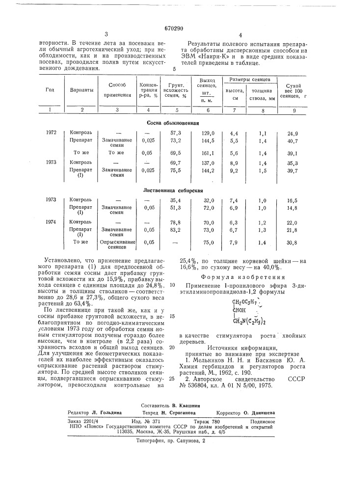 Стимулятор роста хвойных деревьев (патент 670290)