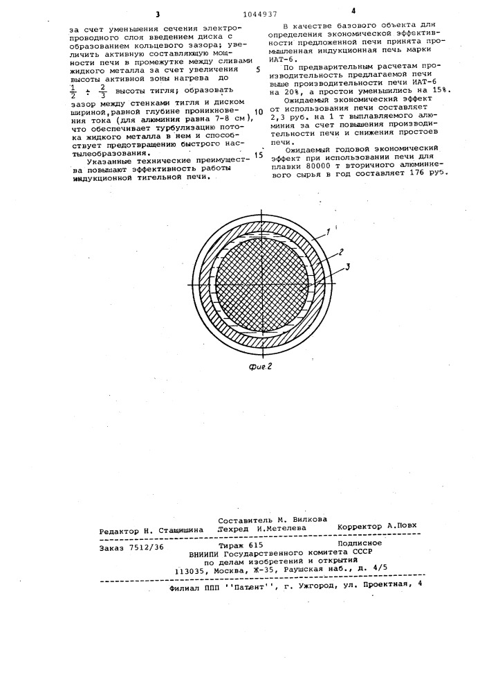 Индукционная тигельная печь (патент 1044937)