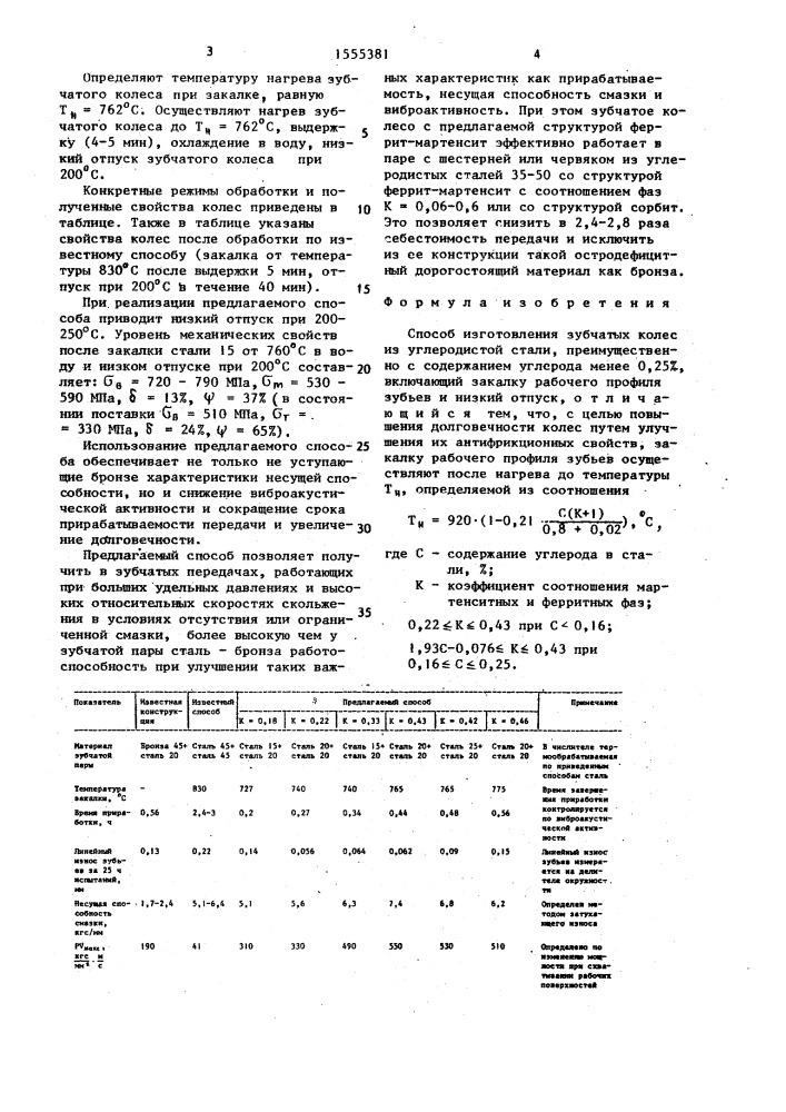 Способ изготовления зубчатых колес из углеродистой стали (патент 1555381)