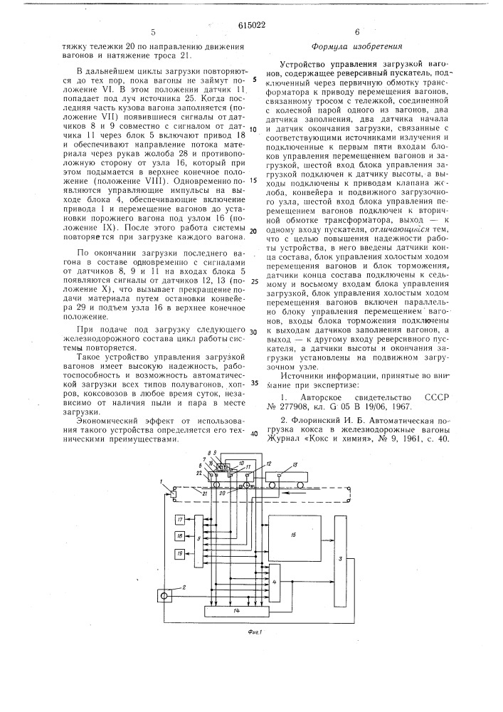 Устройство управления загрузкой вагонов (патент 615022)