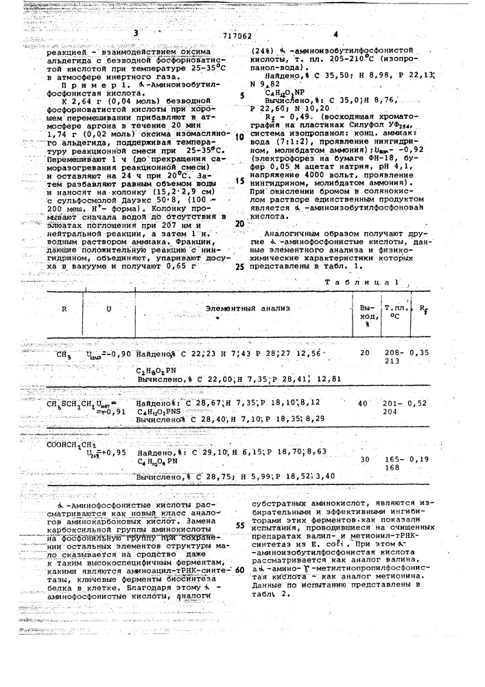 -аминофосфонистые кислоты для избирательного ингибирования ферментов и способ их получения (патент 717062)