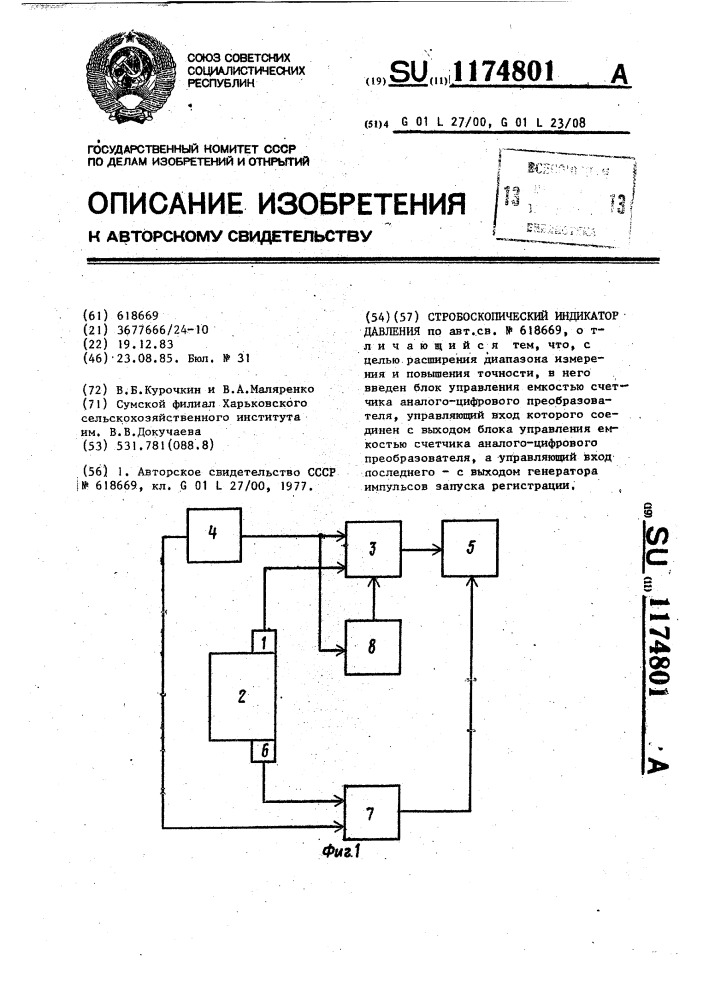 Стробоскопический индикатор давления (патент 1174801)