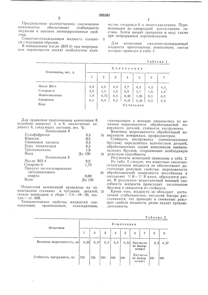 Смазочно-охлаждающая жидкость для механической обработки металлов (патент 595361)