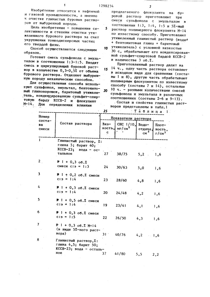 Способ очистки глинистого бурового раствора (патент 1298234)