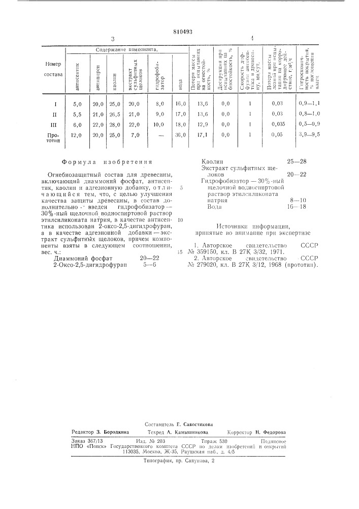 Огнебиозащитный состав для дре-весины (патент 810493)