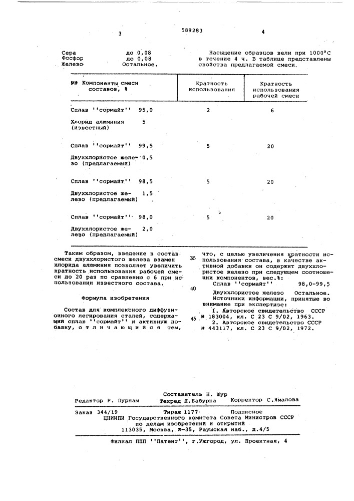 Состав для комплексного диффузионного легирования сталей (патент 589283)