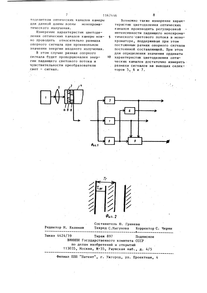 Способ измерения характеристик цветоделения оптических каналов камеры цветного телевидения со штриховыми светофильтрами (патент 1167446)