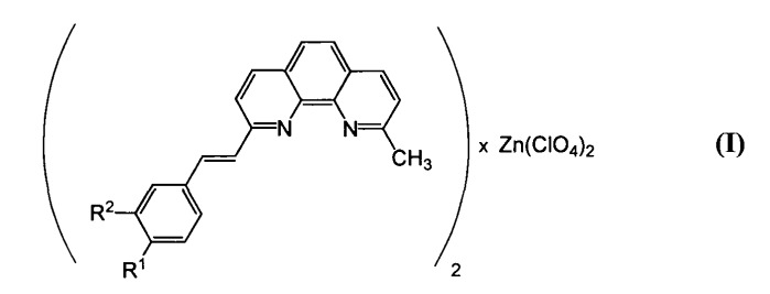 Цинковые димерные комплексы краунсодержащих стирилфенантролинов в качестве оптических сенсоров на катионы щелочноземельных и тяжелых металлов и способ их получения (патент 2516656)
