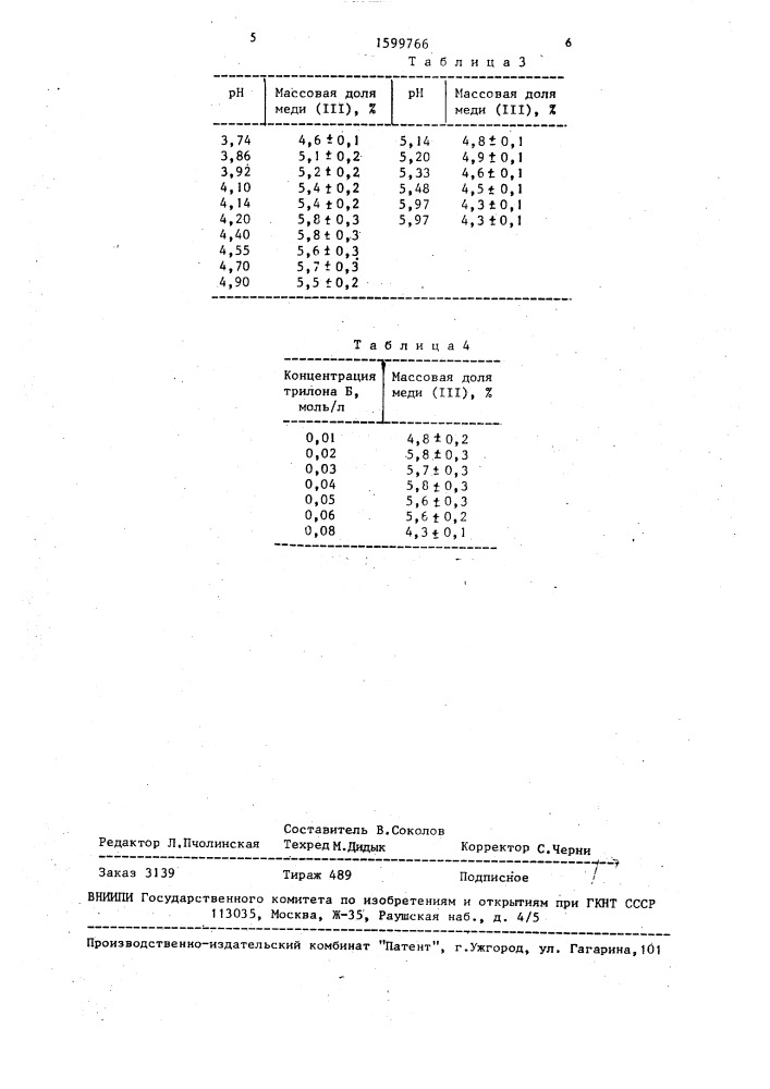 Способ определения трехвалентной меди (патент 1599766)