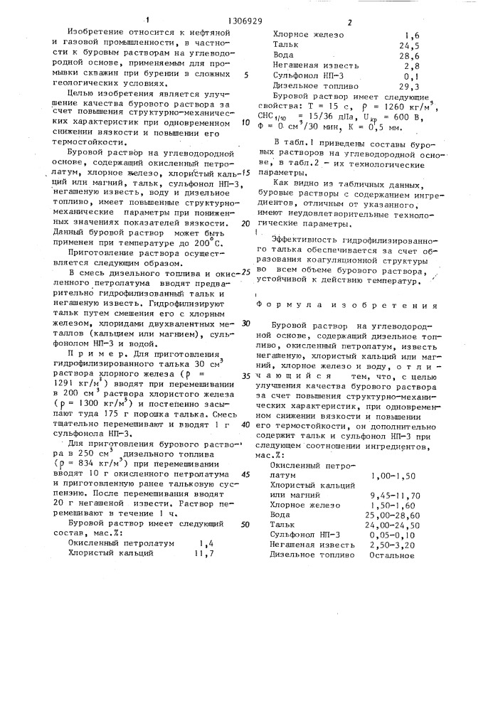 Буровой раствор на углеводородной основе (патент 1306929)