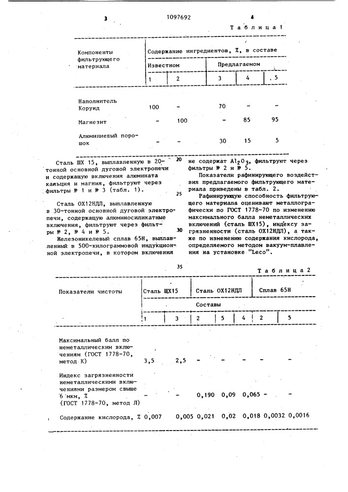 Фильтрующий материал (патент 1097692)