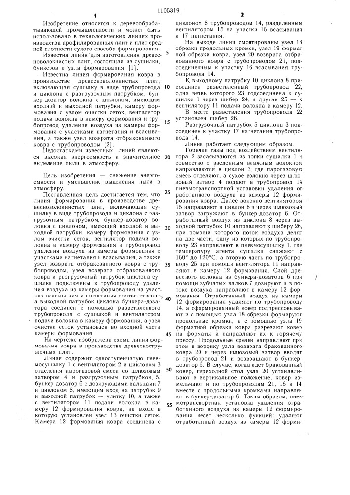 Линия формирования ковра в производстве древесноволокнистых плит (патент 1105319)