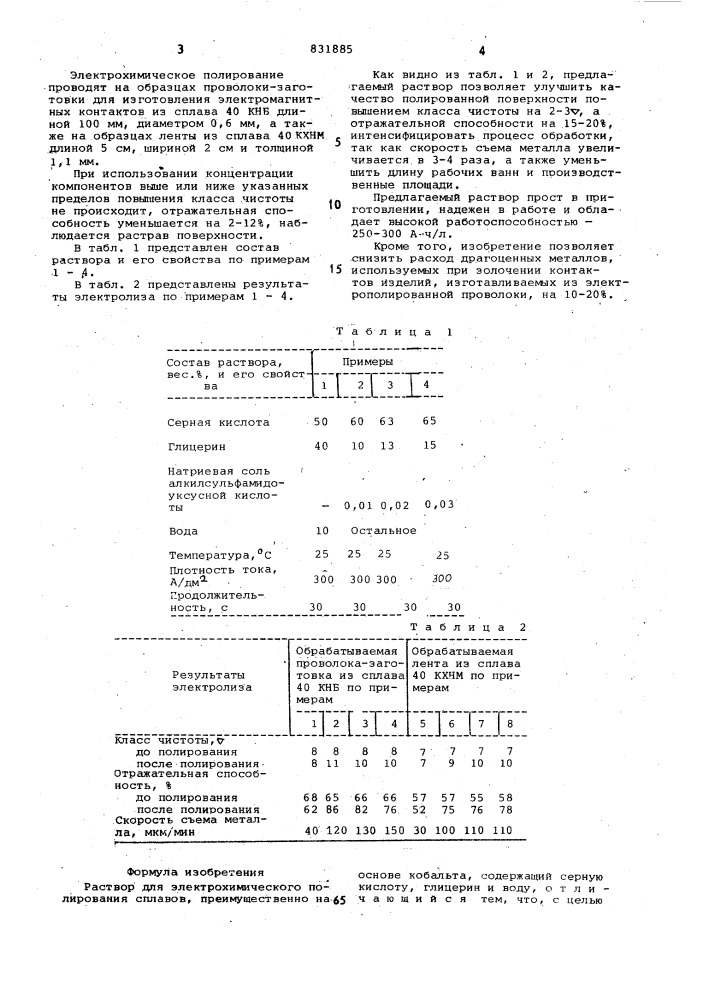 Раствор для электрохимическогополирования сплавов (патент 831885)