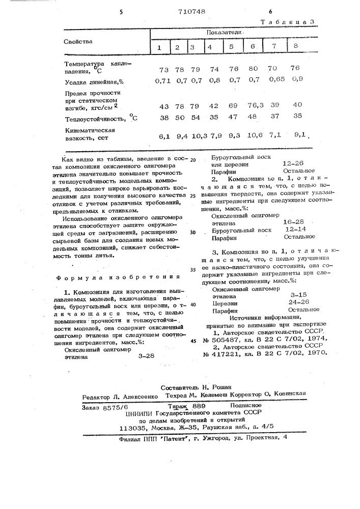 Композиция для изготовления выплавляемых моделей (патент 710748)