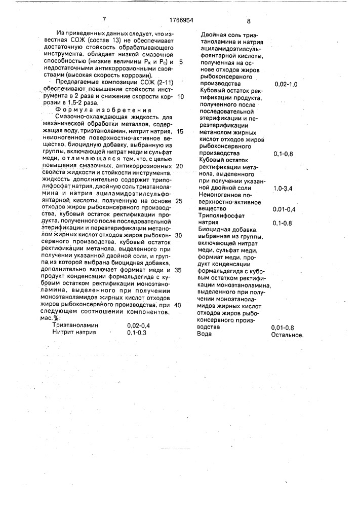 Смазочно-охлаждающая жидкость для механической обработки металлов (патент 1766954)