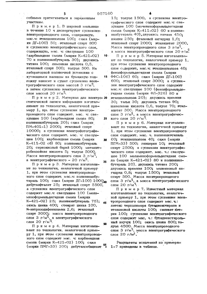 Материал для электростатической записи информации (патент 957160)