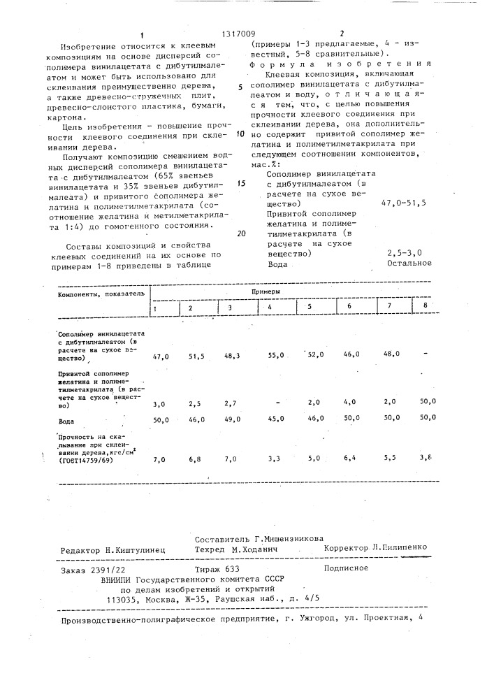 Клеевая композиция (патент 1317009)