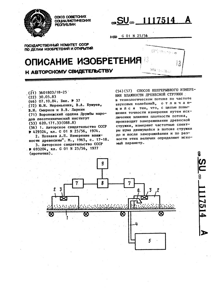 Способ непрерывного измерения влажности древесной стружки (патент 1117514)