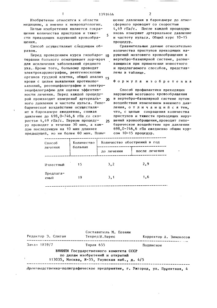 Способ профилактики преходящих нарушений мозгового кровообращения в вертебробазилярной системе (патент 1391646)